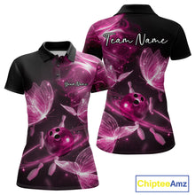 Load image into Gallery viewer, Custom Ethereal Pink Butterflies Bowling Team Women Polo Shirts, Ladies Bowling Outfit IPHW10240
