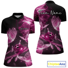 Load image into Gallery viewer, Custom Ethereal Pink Butterflies Bowling Women Quarter-Zip Shirts, Ladies Bowling Outfit IPHW10240