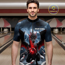 Load image into Gallery viewer, Custom Red Dragon Bowling Men Quarter-Zip Shirts, Dragon Bowling Team Tournament Outfit IPHW9106
