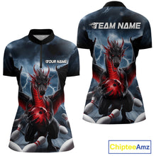 Load image into Gallery viewer, Custom Red Dragon Bowling Women Quarter-Zip Shirts, Dragon Bowling Team Tournament Outfit IPHW9106