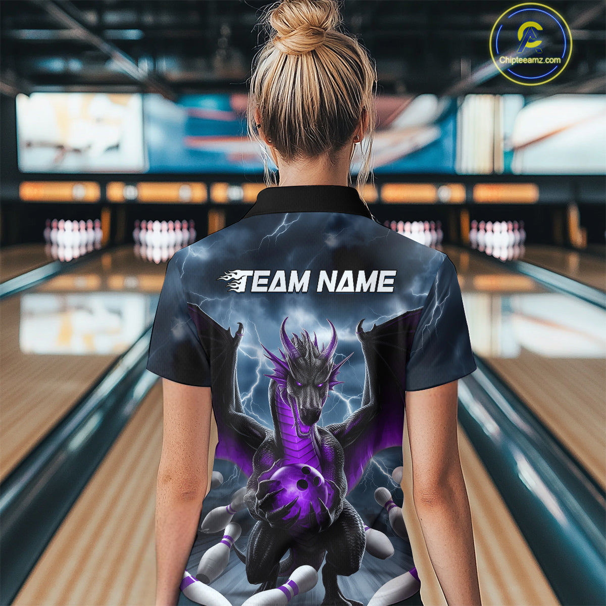 Custom Purple Dragon Bowling Women Polo Shirts, Dragon Bowling Team Tournament Outfit IPHW9107