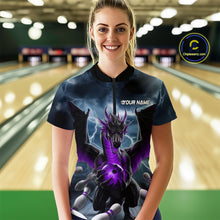Load image into Gallery viewer, Custom Purple Dragon Bowling Women Quarter-Zip Shirts, Bowling Team Tournament Outfit IPHW9107