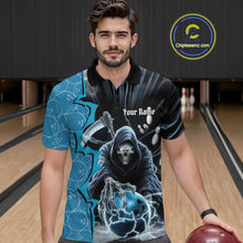Load image into Gallery viewer, Custom Blue Thunder Lightning Grim Reaper Bowling Men Polo Shirt, Halloween Bowler Outfit IPHW9839