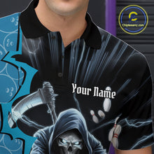 Load image into Gallery viewer, Custom Blue Thunder Lightning Grim Reaper Bowling Men Polo Shirt, Halloween Bowler Outfit IPHW9839
