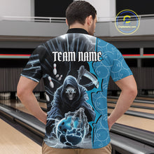 Load image into Gallery viewer, Custom Blue Thunder Lightning Grim Reaper Bowling Men Quarter-Zip Shirt, Halloween Bowler Outfit IPHW9839