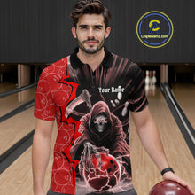 Load image into Gallery viewer, Custom Red Thunder Lightning Grim Reaper Bowling Men Polo Shirt, Halloween Bowler Outfit IPHW9840