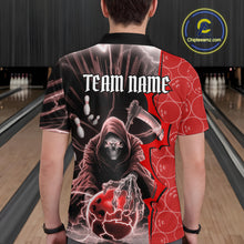 Load image into Gallery viewer, Custom Red Thunder Lightning Grim Reaper Bowling Men Polo Shirt, Halloween Bowler Outfit IPHW9840