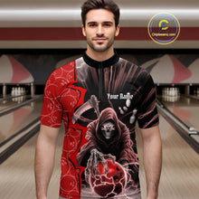 Load image into Gallery viewer, Custom Red Thunder Lightning Grim Reaper Bowling Men Quarter-Zip Shirt, Halloween Bowler Outfit IPHW9840