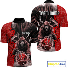 Load image into Gallery viewer, Custom Red Thunder Lightning Grim Reaper Bowling Men Quarter-Zip Shirt, Halloween Bowler Outfit IPHW9840