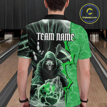 Load image into Gallery viewer, Custom Green Thunder Lightning Grim Reaper Bowling Men Polo Shirt, Halloween Bowler Outfit IPHW9841