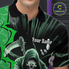 Load image into Gallery viewer, Custom Green Thunder Lightning Grim Reaper Bowling Men Polo Shirt, Halloween Bowler Outfit IPHW9841