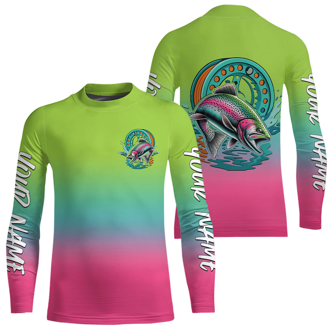 Custom Rainbow Trout Fly Fishing Kid Long Sleeve Shirts, Fly Reel Tournament Shirt IPHW9122