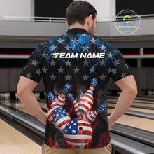 Load image into Gallery viewer, Custom Red And Blue Flame American Flag Patriotic Bowling Men Quarter-Zip Shirts, Team Uniform IPHW9716