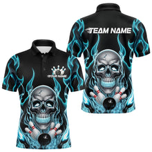 Load image into Gallery viewer, Custom Blue Fire Flame Skull Bowling Polo Shirts For Men, Halloween Bowling Team Outfit IPHW9491