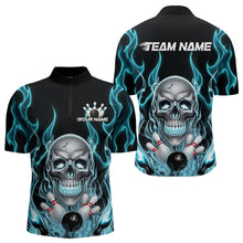 Load image into Gallery viewer, Custom Blue Fire Flame Skull Bowling Quarter-Zip Shirts For Men, Halloween Bowling Team Outfit IPHW9491