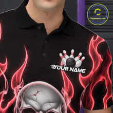 Load image into Gallery viewer, Custom Red Fire Flame Skull Bowling Polo Shirts For Men, Halloween Bowling Team Outfit IPHW9492