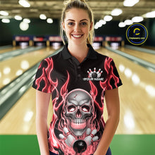 Load image into Gallery viewer, Custom Red Fire Flame Skull Bowling Polo Shirts For Women, Halloween Bowling Team Outfit IPHW9492