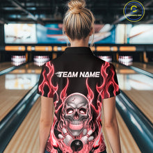 Load image into Gallery viewer, Custom Red Fire Flame Skull Bowling Women Quarter-Zip Shirt, Halloween Bowling Outfit IPHW9492