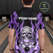 Load image into Gallery viewer, Custom Purple Fire Flame Skull Bowling Polo Shirts For Men, Halloween Bowling Team Outfit IPHW9493