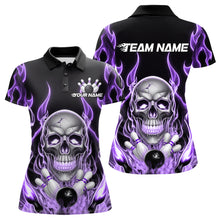Load image into Gallery viewer, Custom Purple Fire Flame Skull Bowling Women Polo Shirt, Halloween Bowling Team Outfit IPHW9493