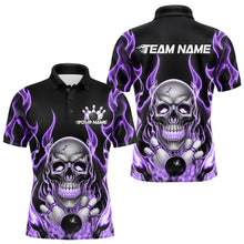 Load image into Gallery viewer, Custom Purple Fire Flame Skull Bowling Polo Shirts For Men, Halloween Bowling Team Outfit IPHW9493