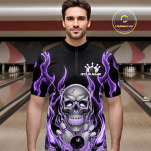 Load image into Gallery viewer, Custom Purple Fire Flame Skull Bowling Quarter-Zip Shirts For Men, Halloween Bowling Team Outfit IPHW9493
