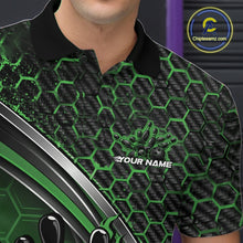 Load image into Gallery viewer, Custom Green Flame Bowling Men Polo Team Shirt, Hexagon Pattern Bowling Jerseys IPHW11312