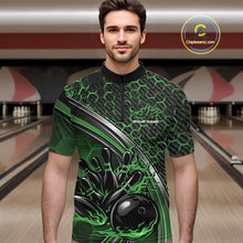 Load image into Gallery viewer, Custom Green Flame Bowling Men Quarter-Zip Team Shirt, Hexagon Pattern Bowling Jerseys IPHW11312