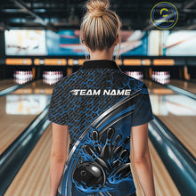 Load image into Gallery viewer, Custom Blue Flame Bowling Women Quarter-Zip Team Shirt, Hexagon Pattern Bowling Jerseys IPHW11313