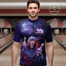 Load image into Gallery viewer, Custom Red And Purple Smoke Flame Grim Reaper Bowling Men Quarter-Zip Shirt, Halloween Outfit IPHW9895