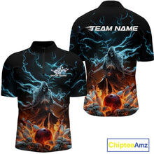 Load image into Gallery viewer, Custom Blue Lightning Grim Reaper Bowling Men Quarter-Zip Shirt, Flame Halloween Outfit IPHW9899