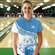 Load image into Gallery viewer, Custom Blue Butterfly Bowling Jerseys For Women, Ladies Bowling Polo Shirt IPHW11341