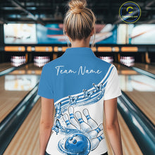 Load image into Gallery viewer, Custom Blue Butterfly Bowling Jerseys For Women, Ladies Bowling Polo Shirt IPHW11341