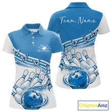 Load image into Gallery viewer, Custom Blue Butterfly Bowling Jerseys For Women, Ladies Bowling Polo Shirt IPHW11341