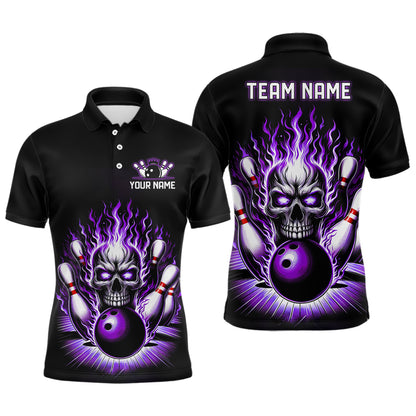 Personalized Unisex Skull Bowling Shirt Custom Team'S Name Flame Bowler Jerseys | Purple IPHW6511