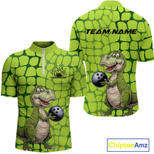 Load image into Gallery viewer, Custom Funny Green Dinosaur Bowling Team Men Quarter-Zip Shirt, Bowling Tournament Team Shirt IPHW9930