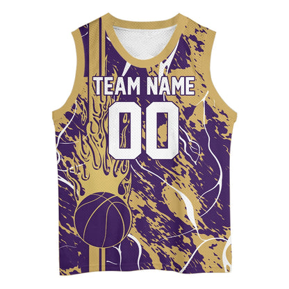 Custom Purple And Sand Flame Basketball Jerseys With Name And Number, Basketball Team Uniform IPHW10524