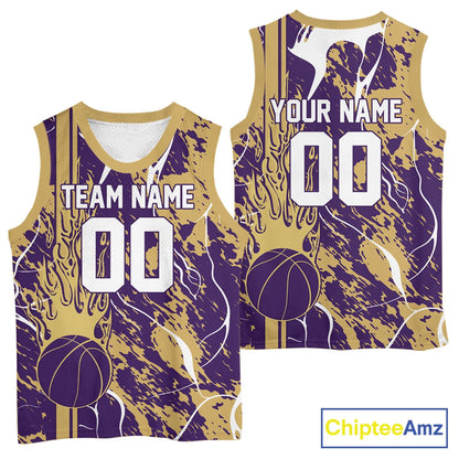 Custom Purple And Sand Flame Basketball Jerseys With Name And Number, Basketball Team Uniform IPHW10524