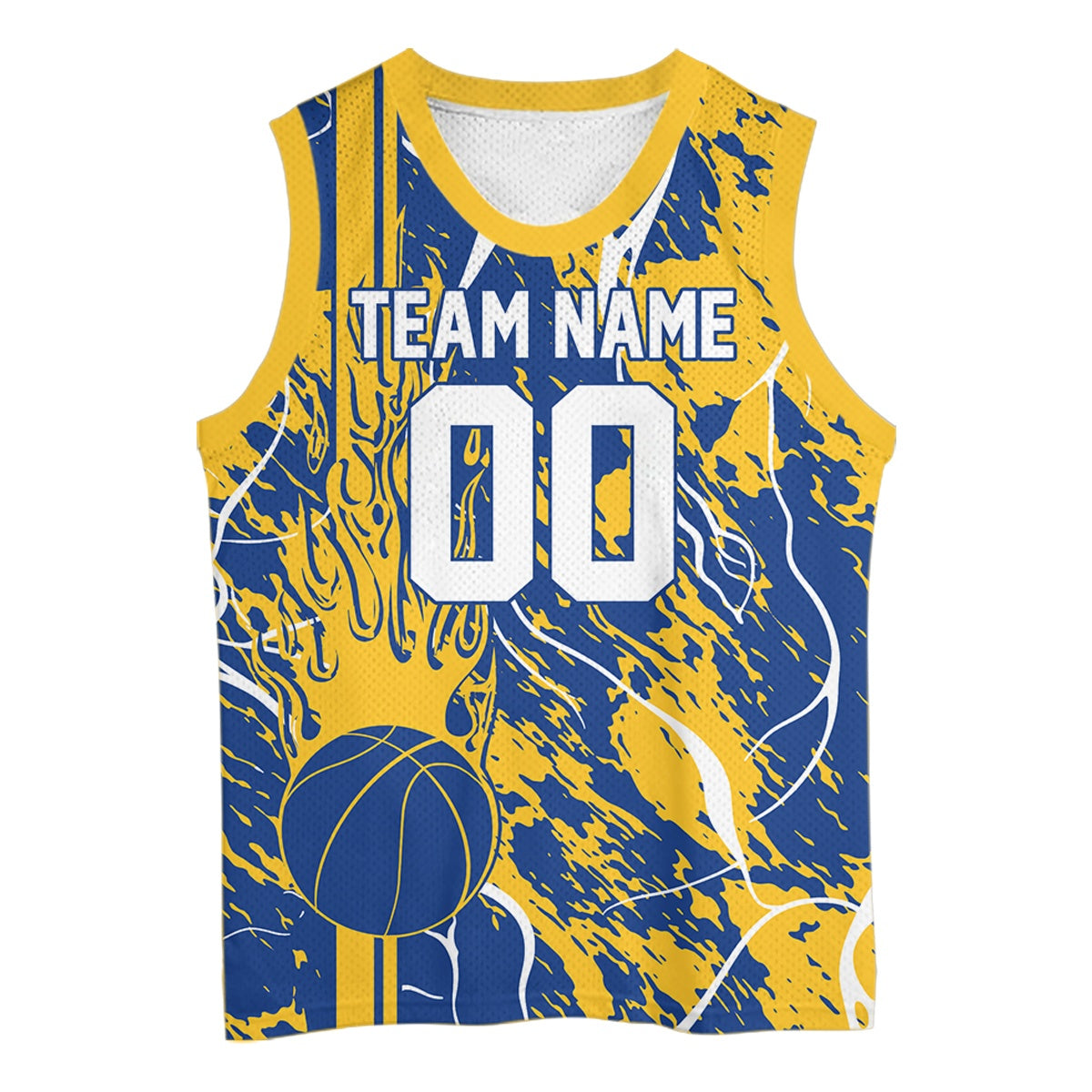 Custom Blue And Yellow Flame Basketball Jerseys With Name And Number, Basketball Team Uniform IPHW10525