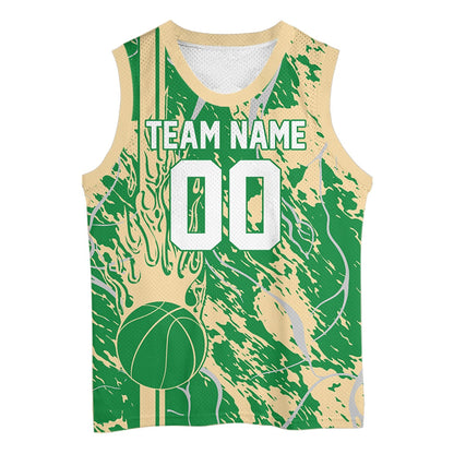 Custom Green And Cream Flame Basketball Jerseys With Name And Number, Basketball Team Uniform IPHW10528