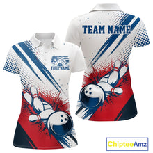 Load image into Gallery viewer, Custom Red, White And Blue Patriotic US Flag Bowling Polo Shirts For Women, Team Uniform IPHW9542