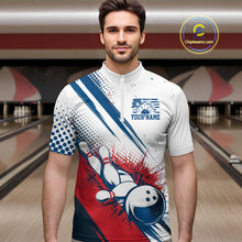 Load image into Gallery viewer, Custom Red, White And Blue Patriotic US Flag Bowling Quarter-Zip Shirts For Men, Team Uniform IPHW9542