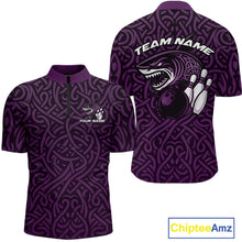 Load image into Gallery viewer, Custom Purple Tribal Shark Bowling Team Men Quarter-Zip Shirt, Shark Bowling Tournament Shirt IPHW10178