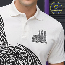 Load image into Gallery viewer, Custom Black And White Tribal Dragon Men Bowling Polo Shirt, Polynesian Bowling Shirt IPHW10340