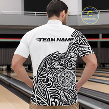 Load image into Gallery viewer, Custom Black And White Tribal Dragon Men Bowling Quarter-Zip Shirt, Polynesian Bowling Shirt IPHW10340
