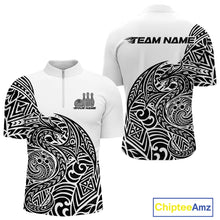 Load image into Gallery viewer, Custom Black And White Tribal Dragon Men Bowling Quarter-Zip Shirt, Polynesian Bowling Shirt IPHW10340