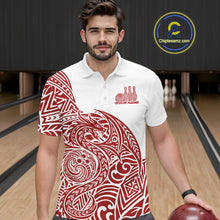 Load image into Gallery viewer, Custom Red And White Tribal Dragon Men Bowling Polo Shirt, Polynesian Bowling Shirt IPHW10341