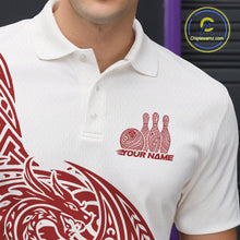 Load image into Gallery viewer, Custom Red And White Tribal Dragon Men Bowling Polo Shirt, Polynesian Bowling Shirt IPHW10341