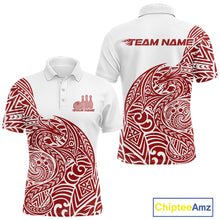 Load image into Gallery viewer, Custom Red And White Tribal Dragon Men Bowling Polo Shirt, Polynesian Bowling Shirt IPHW10341