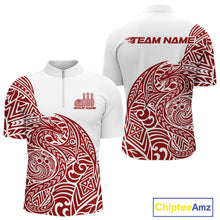 Load image into Gallery viewer, Custom Red And White Tribal Dragon Men Bowling Quarter-Zip Shirt, Polynesian Bowling Shirt IPHW10341